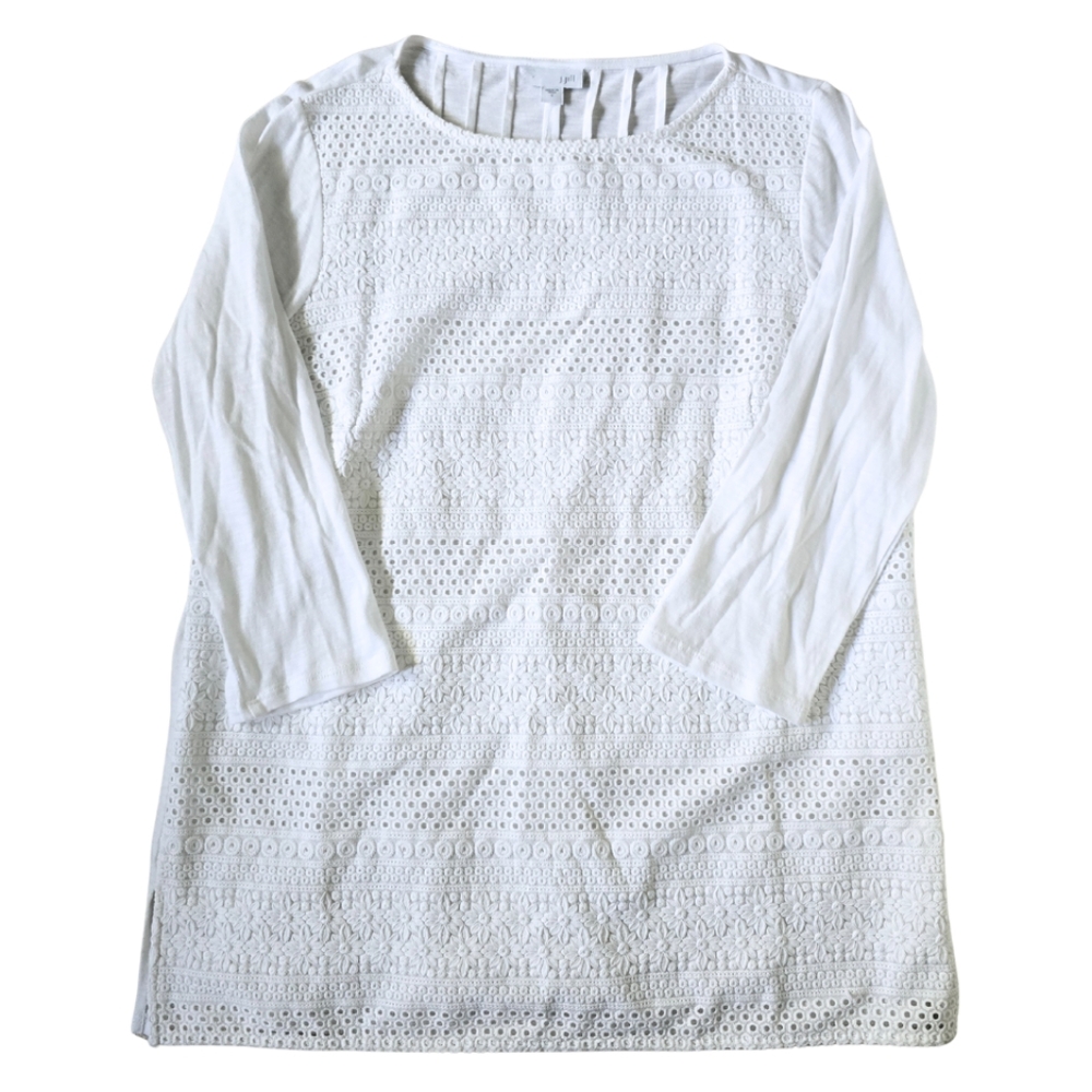 J. JILL Eyelet Cotton Top Blouse 3/4 Sleeve White Small
